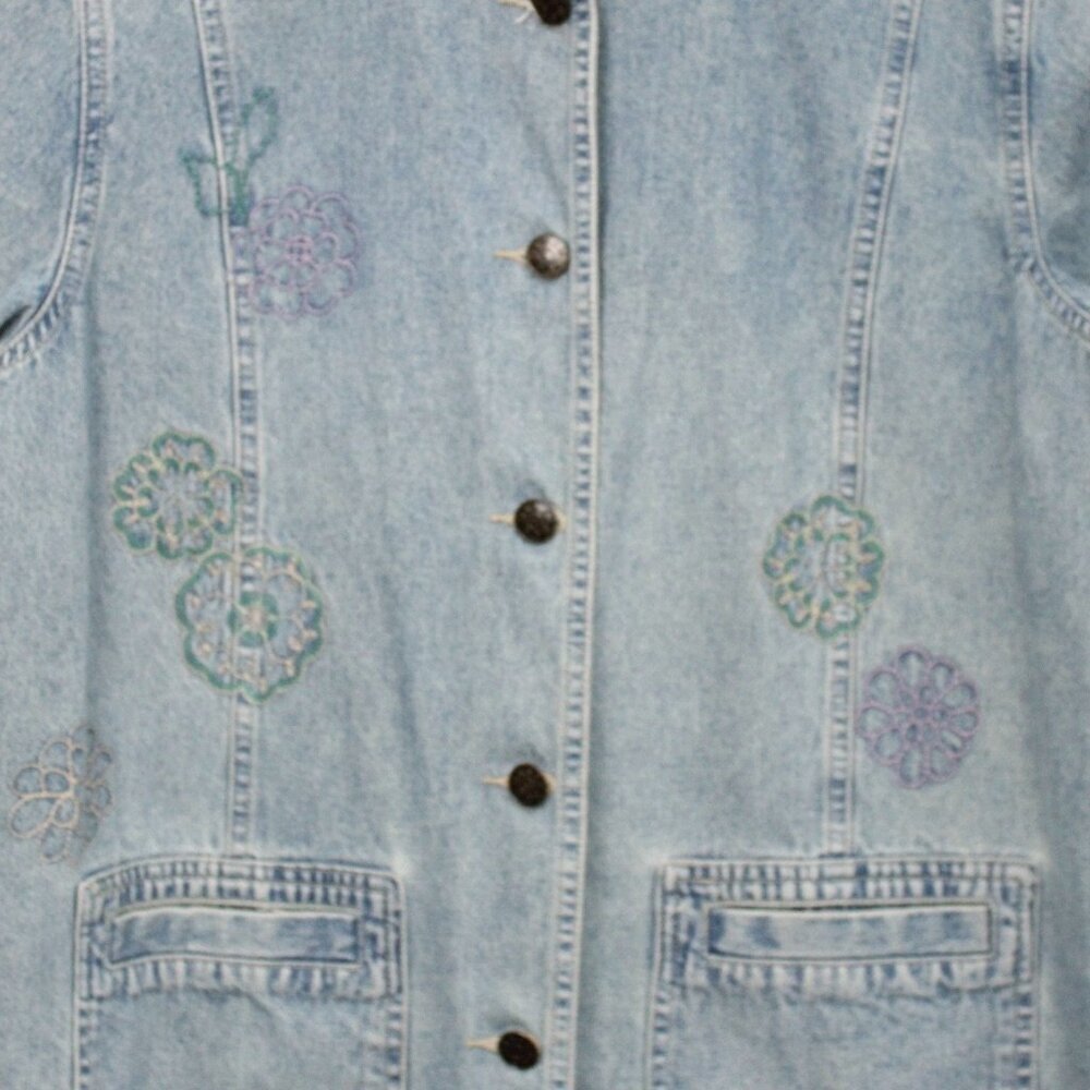 Denim & Co Vintage Y2K Denim Floral Embroidered Utility Jean Jacket Size Medium - Picture 3 of 4